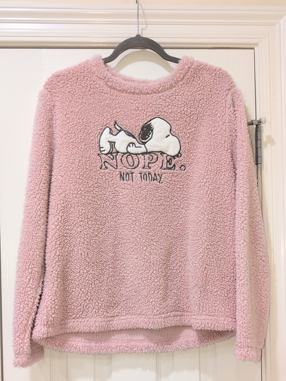 Peanuts Pink Sherpa Pullover with Snoopy "NOPE. Not Today"